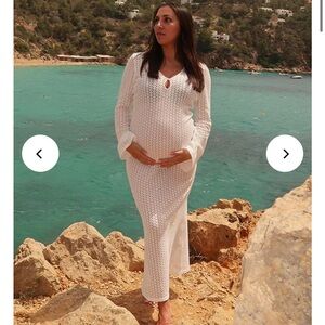 Momyknows White Cut Out Sheer Beach Vacation Elegant Photoshoot Maternity Dress